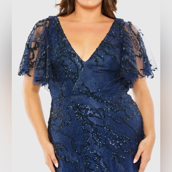 Mac Duggal 68432 NWT V Neck Flutter Sleeve Embellished Gown (Plus) - Picture 2 of 6